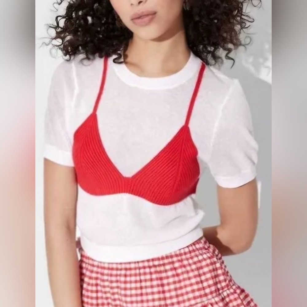 Wild Fable Red and White Crop Bikini Top